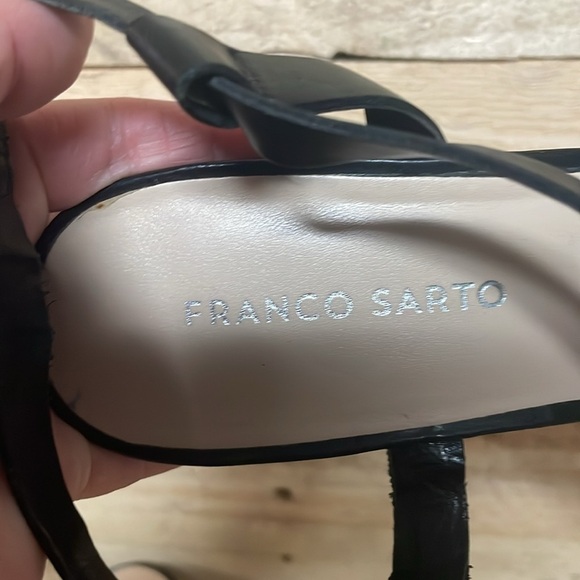 Franco Sarto size 10M Black Leather Cutout Detail Strappy Wedge Dress Sandals - Picture 2 of 7